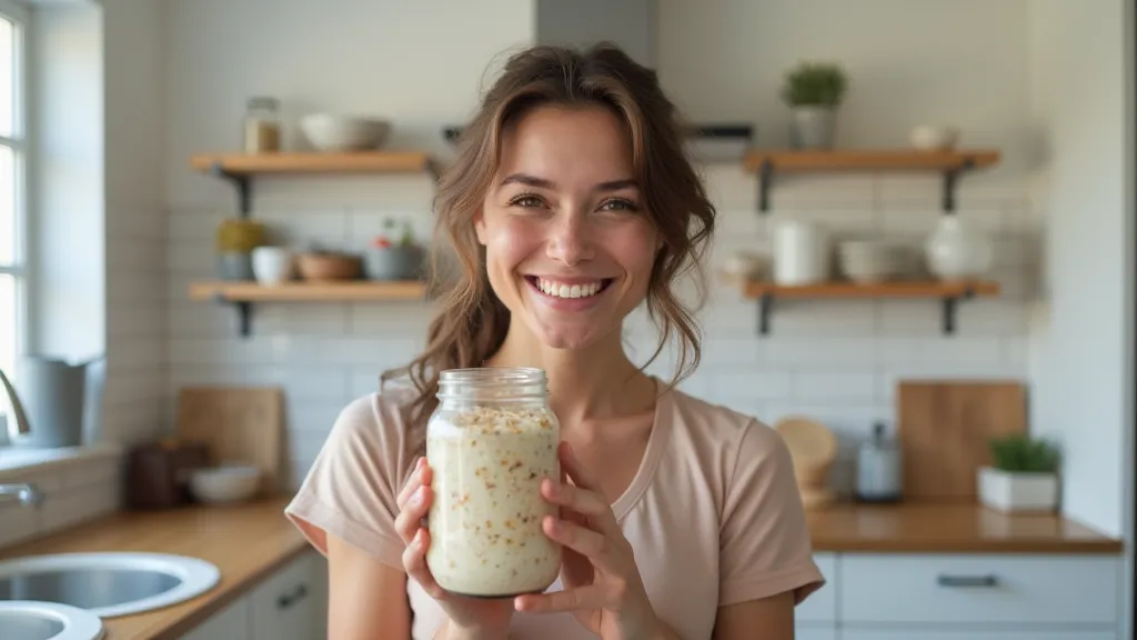 Person holding a jar of overnight oats