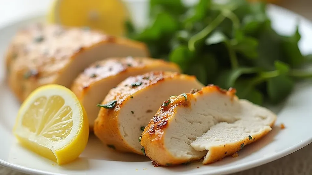 Plated lemon herb chicken dinner