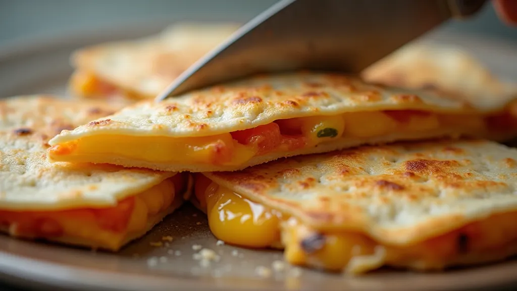 Sliced quesadilla showing filling