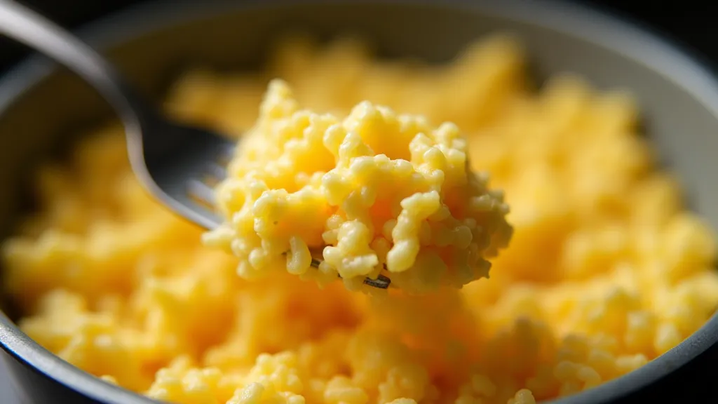 Scrambled eggs cooking in a pan