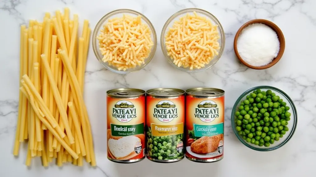 Ingredients for tuna noodle casserole